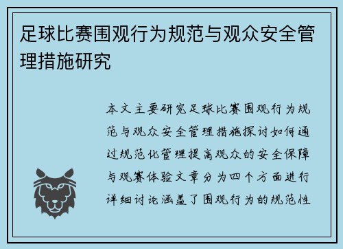 足球比赛围观行为规范与观众安全管理措施研究